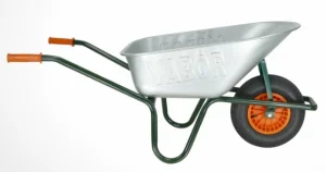 Kruiwagen 90L - elektrolytisch verzinkt - groen onderstel - gele volle band - iCore - PP velg - rollager