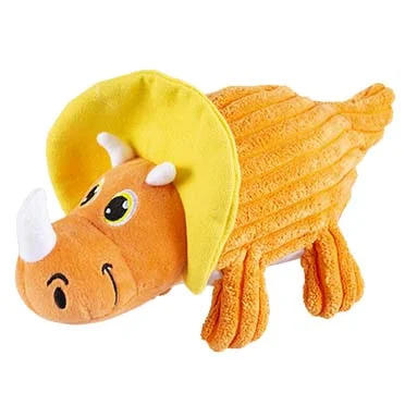 Pluche dino Triceratops corduroy Oranje